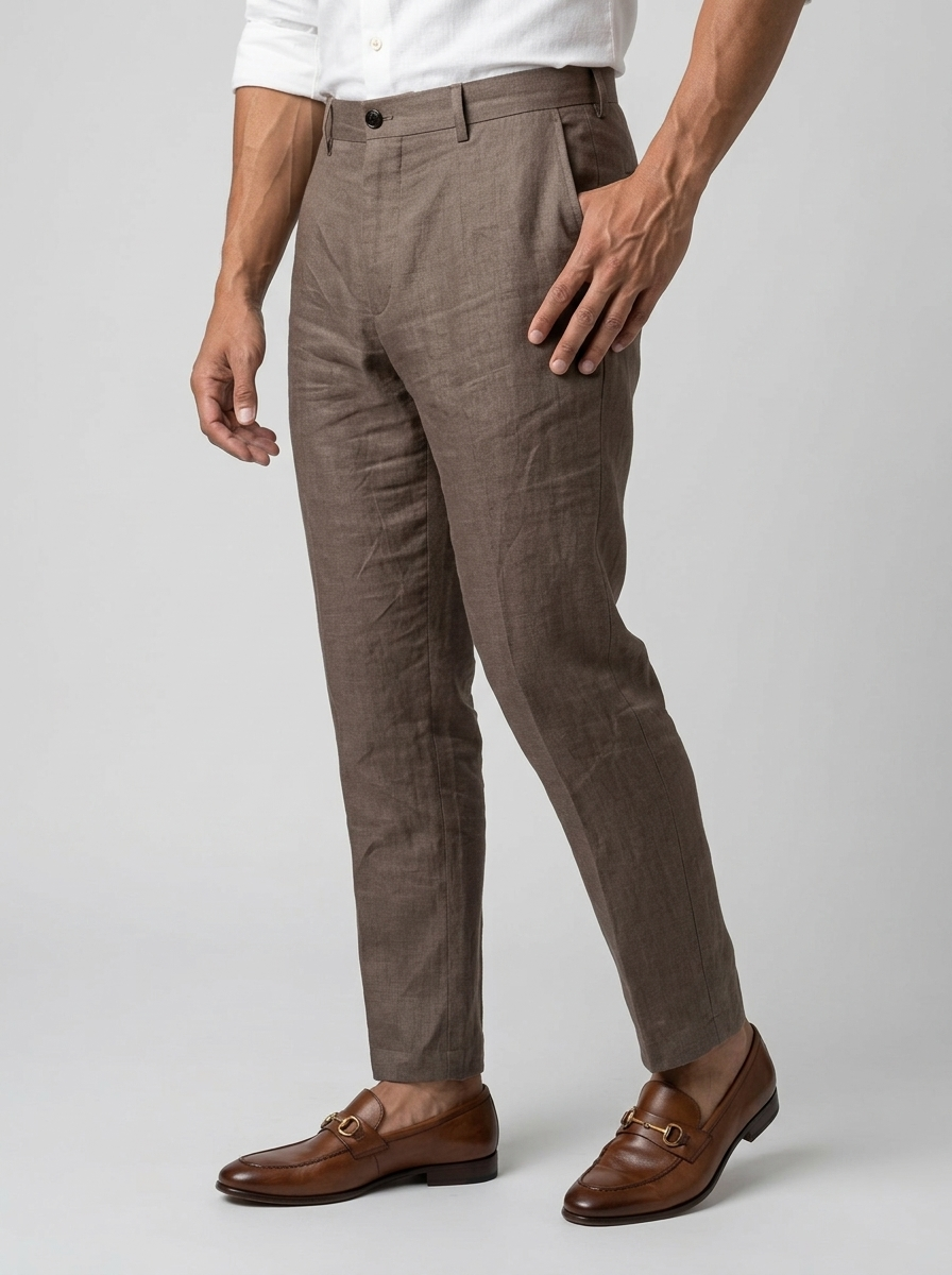 Men's white tapered linen-look summer trousers