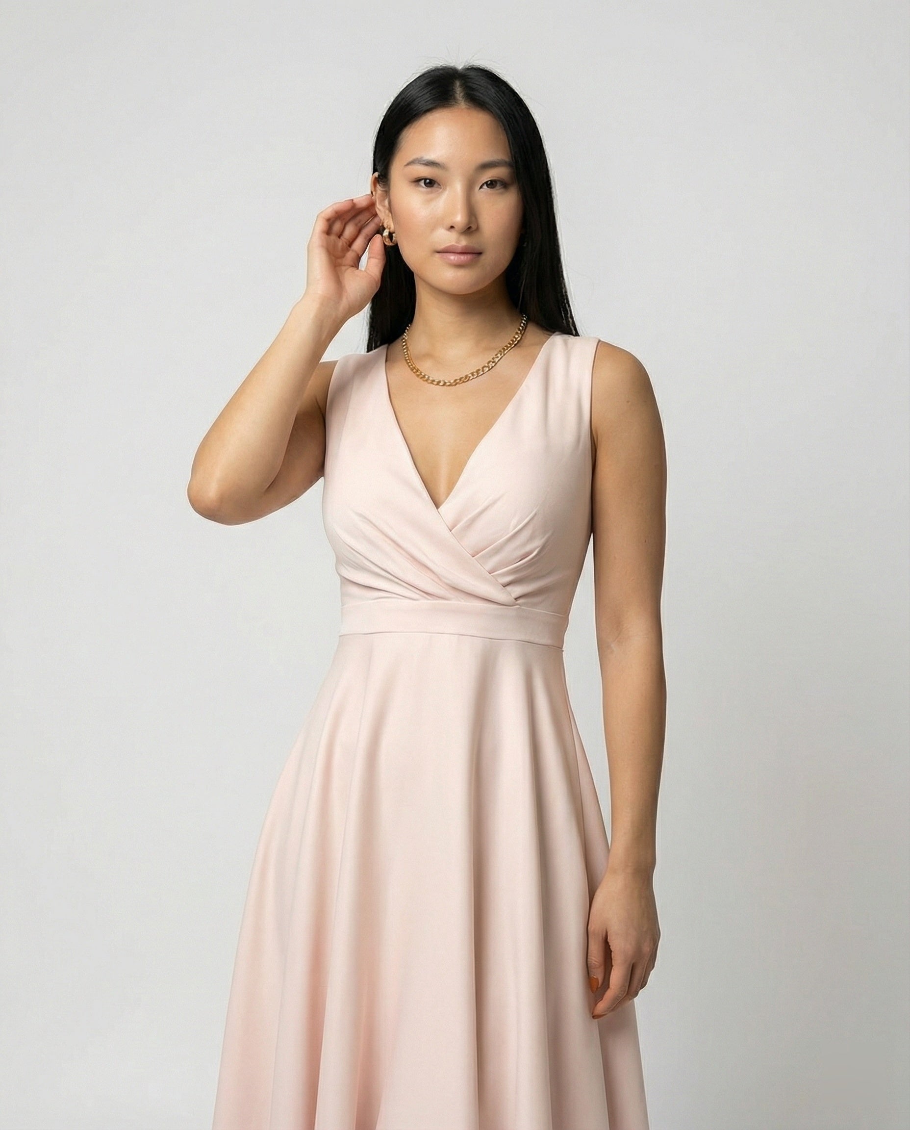 Ella | A-Line Midi Dress V Neck Sleeveless 2