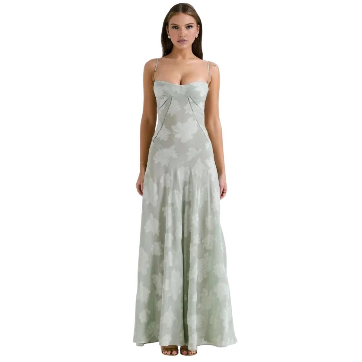 Women's black floral maxi dress with spaghetti straps