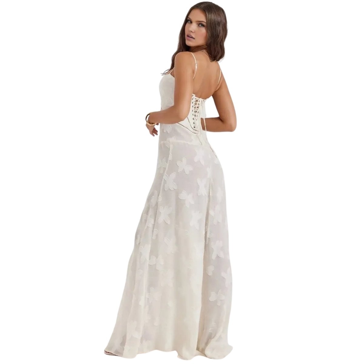 Women's white floral maxi dress with spaghetti straps