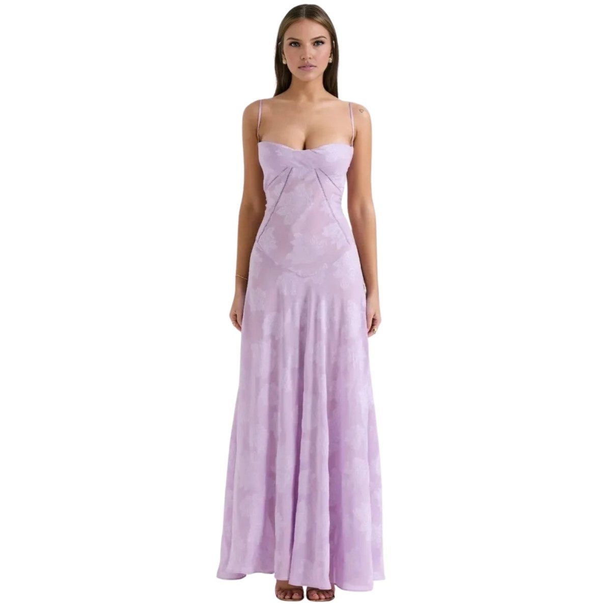 Women's pink floral maxi dress with spaghetti straps