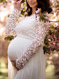 Maternity Dress Long Sleeve Lace Cutout Crew Neck Wedding