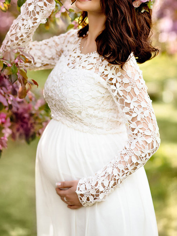 Ella | Maternity Dress Long Sleeve Lace Cutout 6