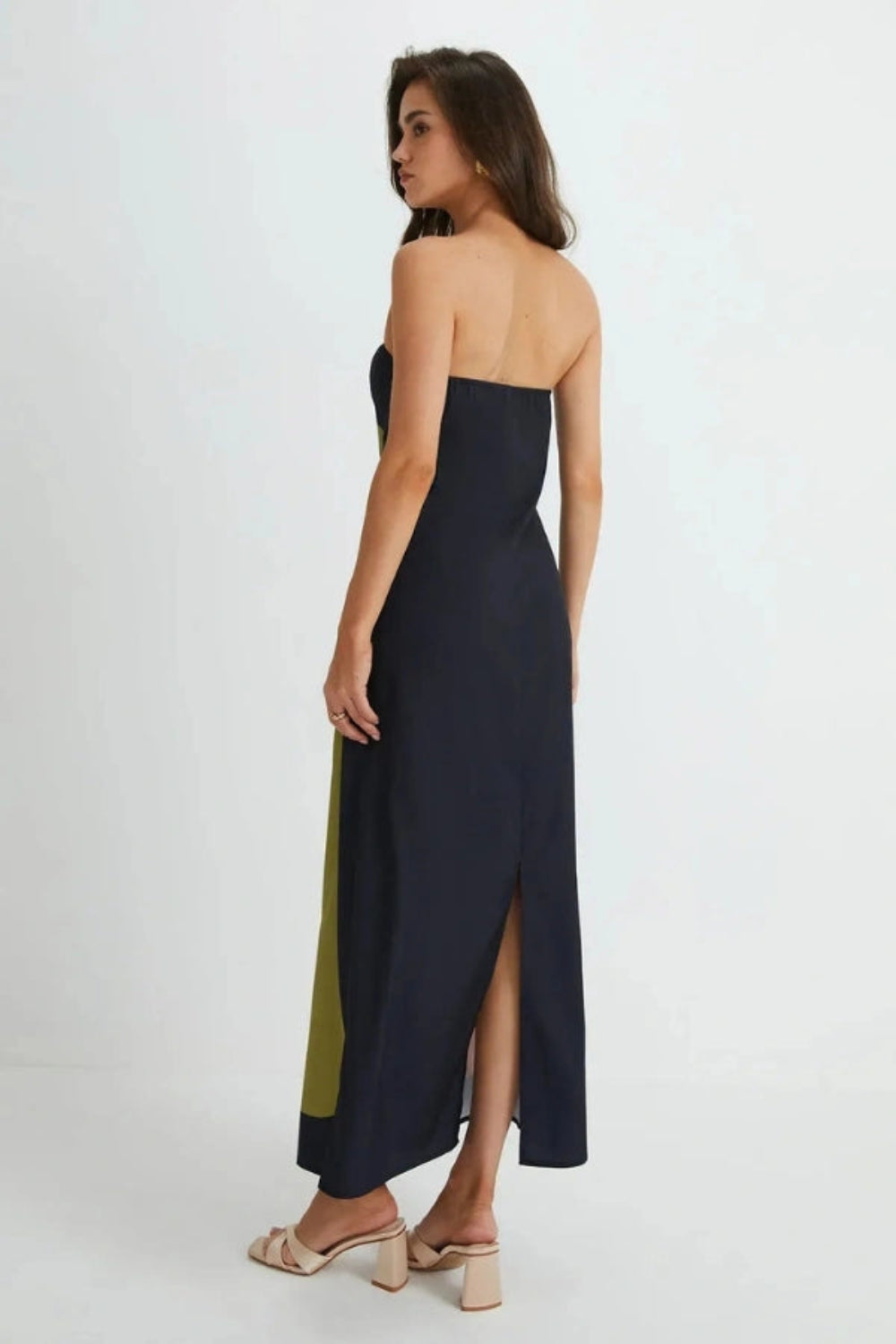 women's strapless floral maxi dress with an abstract print
