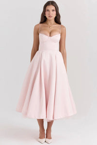 Women's Satin Midi Dress Tulle Skirt Round Neck