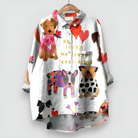 Women's Dog Print Shirt with Long Sleeves and Button Front
