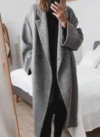 Women's Oversized Double-Breasted Notched Lapel Longline Coat