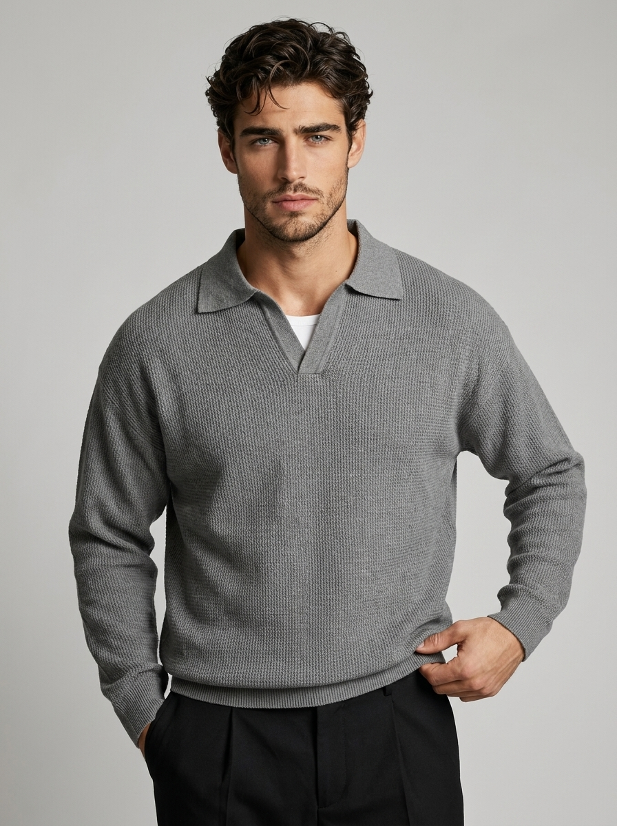 Knitted Polo Shirt with Long Sleeves