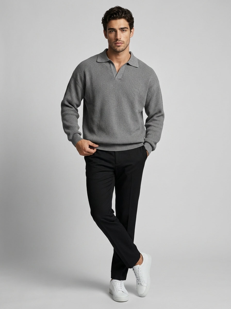 Knitted Polo Shirt with Long Sleeves