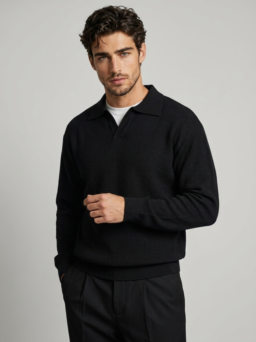 Knitted Polo Shirt with Long Sleeves