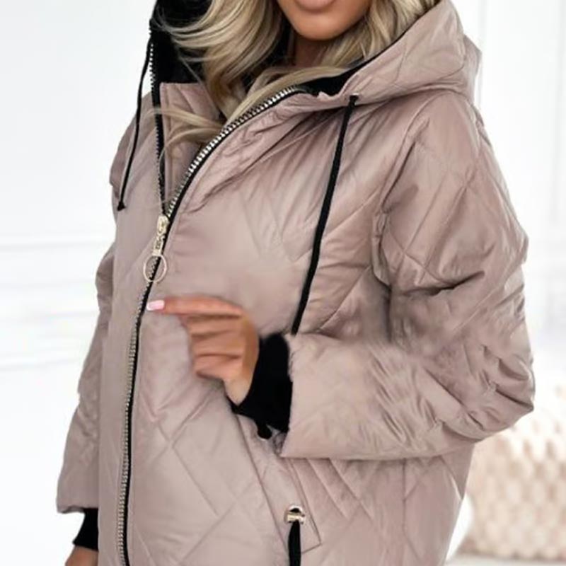 women's hip-length insulated hooded coat in pink