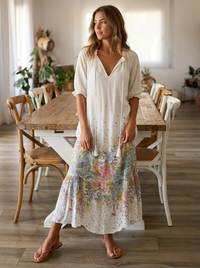 Women's Floral Maxi Dress with Short Sleeves for Summer