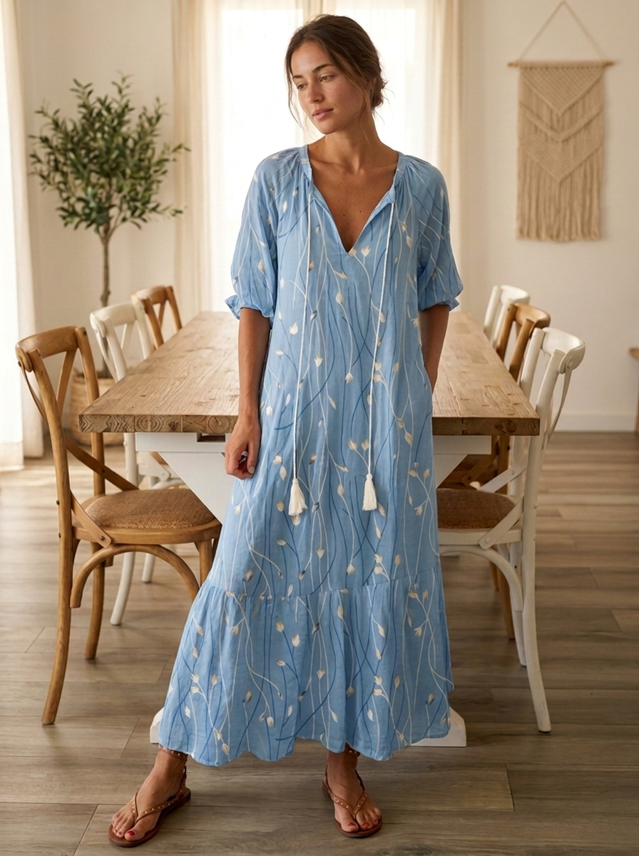 Women's white floral maxi dress with short sleeves