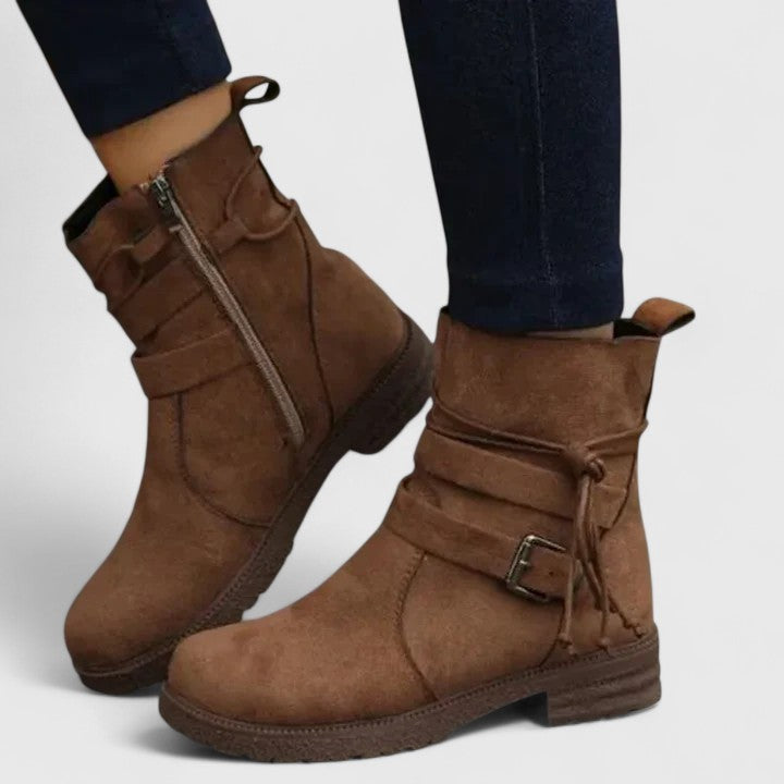 Women's ankle boots in beige, black and blue