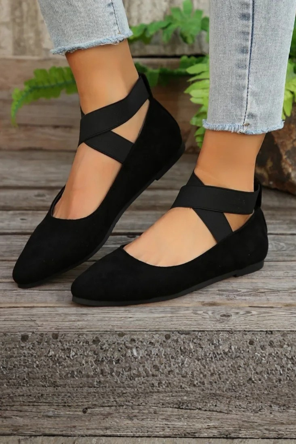 Women's pointed toe ballet flats with ankle straps