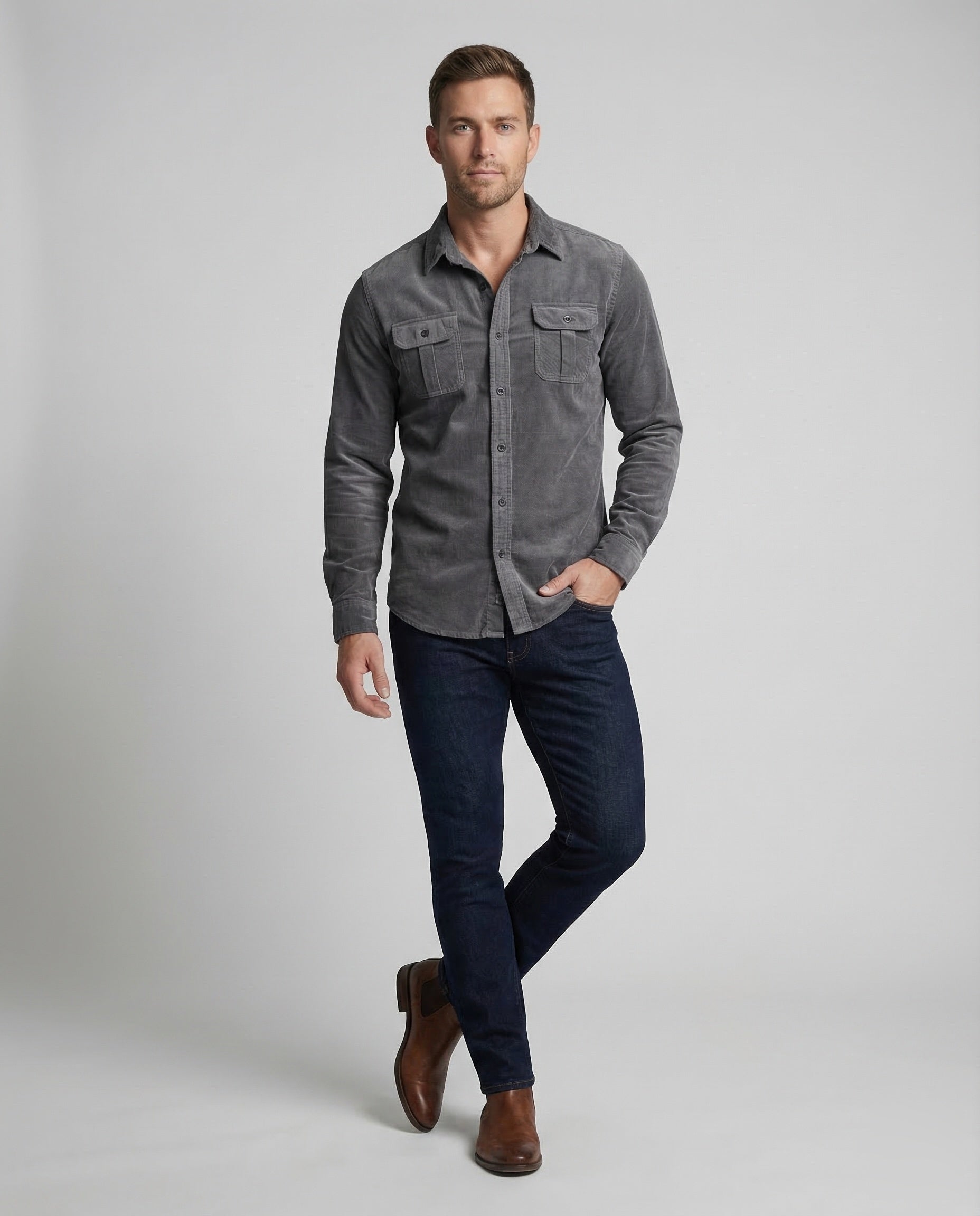 Ethan | Men's Shirt Slim Fit Corduroy Casual Wear 1