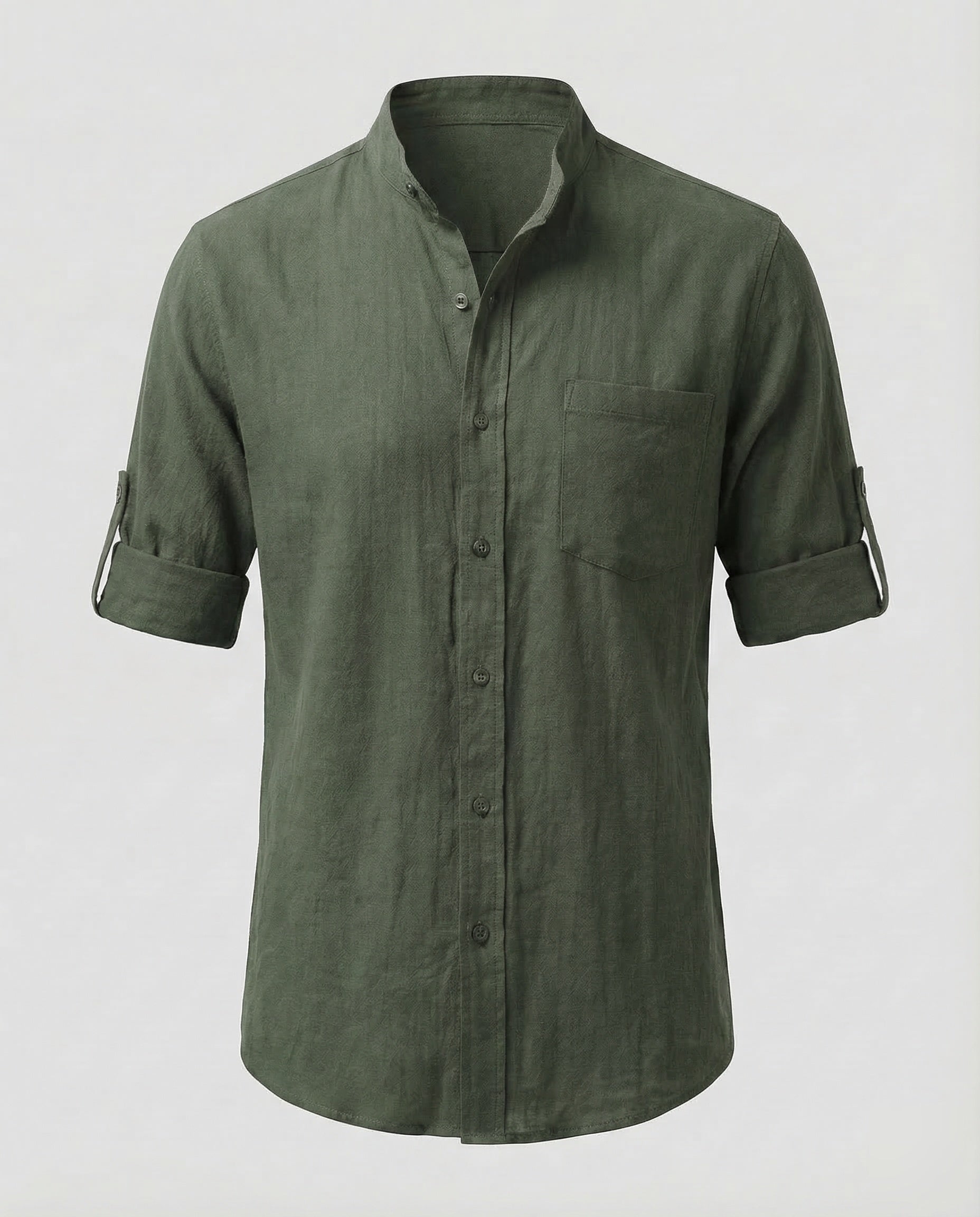 Ethan | Mens White Linen Shirt Stand-Up Collar 5