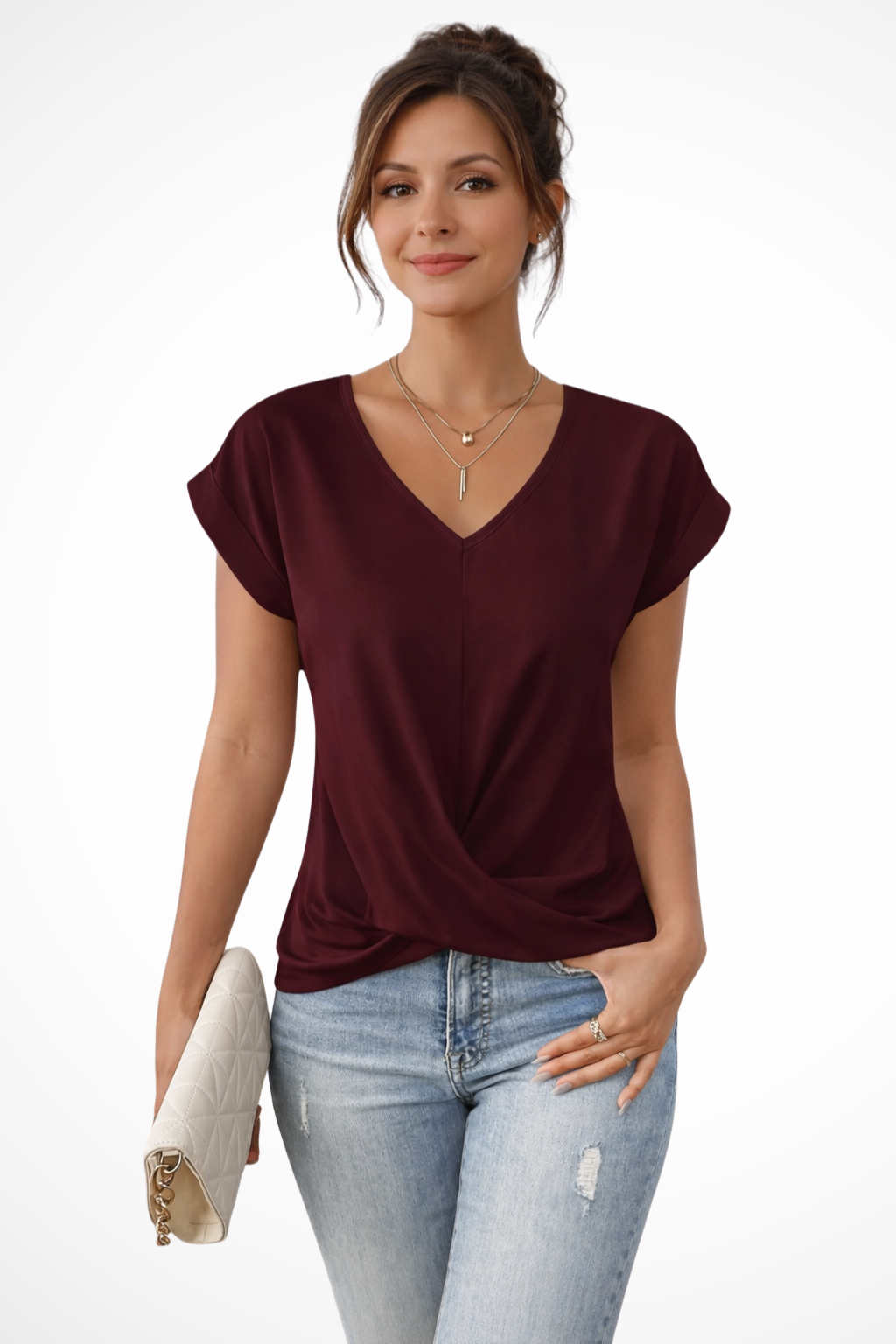 Women's v-neck twist hem short sleeve going out top