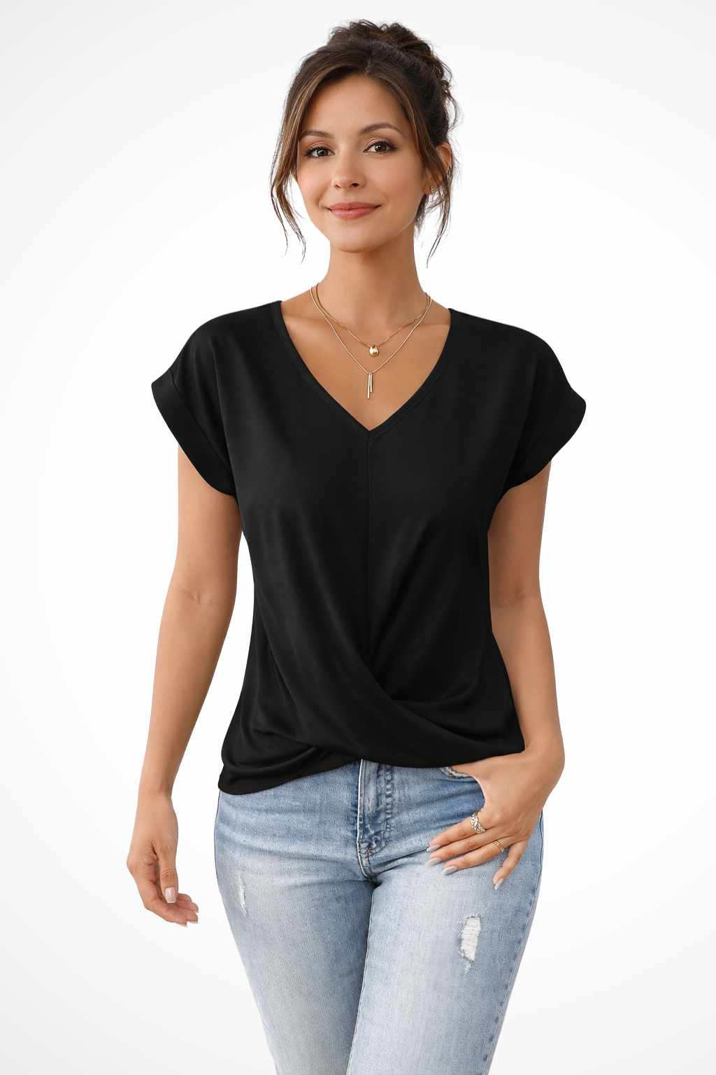 Women's v-neck twist hem short sleeve going out top