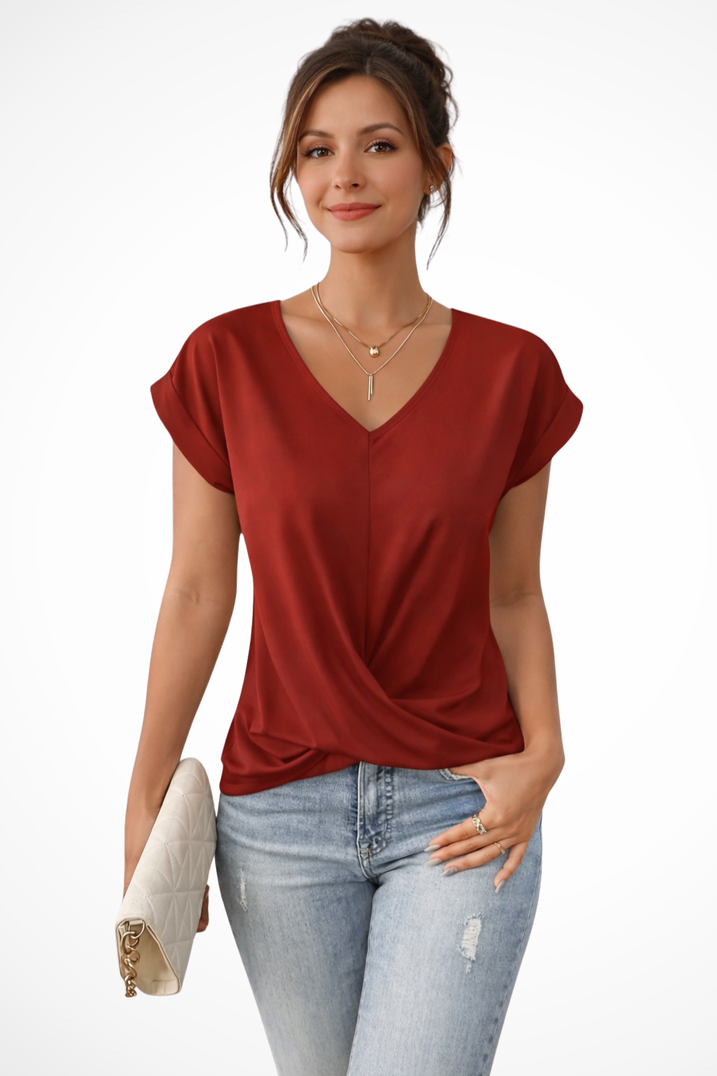 Women's v-neck twist hem short sleeve going out top