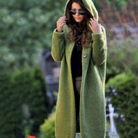 Women's Hooded Ribbed Knit Maxi Cardigan with Open Front