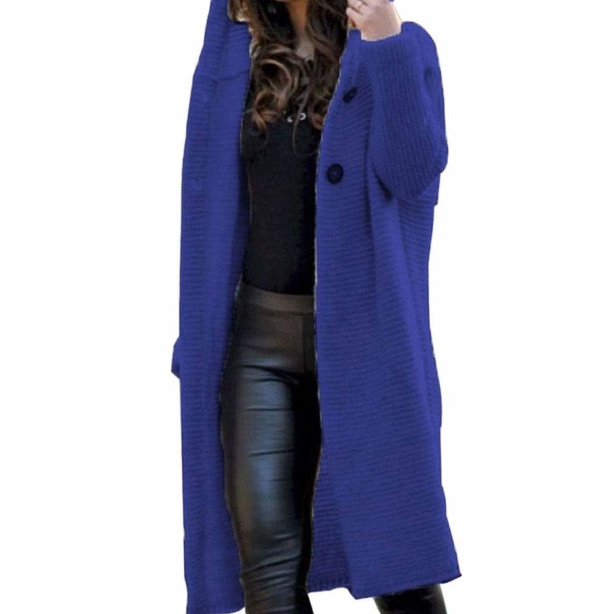 Evelyn | Women's Hooded Ribbed Knit Open-Front Maxi Cardigan 2