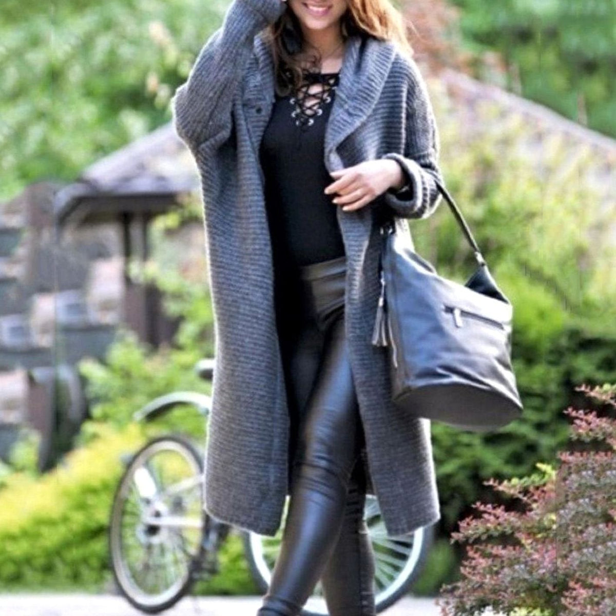 Evelyn | Women's Hooded Ribbed Knit Open-Front Maxi Cardigan 3