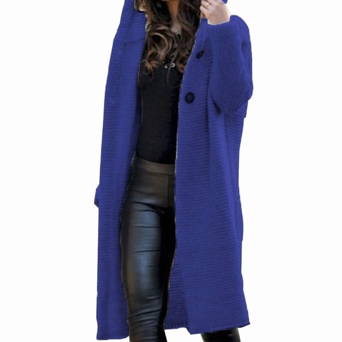 Evelyn | Women's Hooded Ribbed Knit Open-Front Maxi Cardigan 4