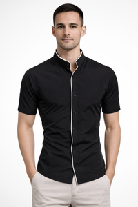 Men's Slim Fit Short Sleeve Shirt - Grandad Collar