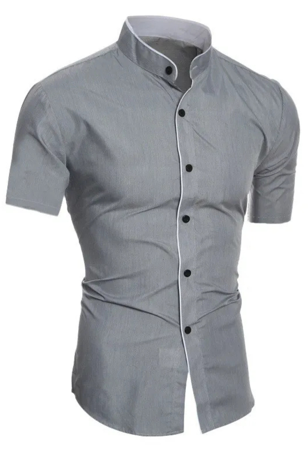 Men's slim fit short sleeve grandad collar shirt