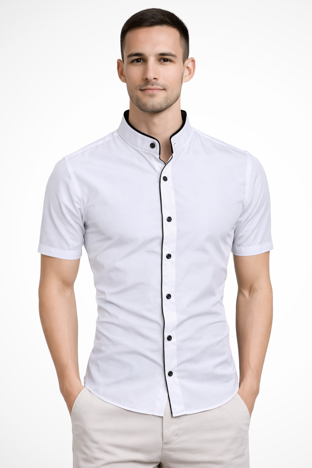 Men's slim fit short sleeve grandad collar shirt