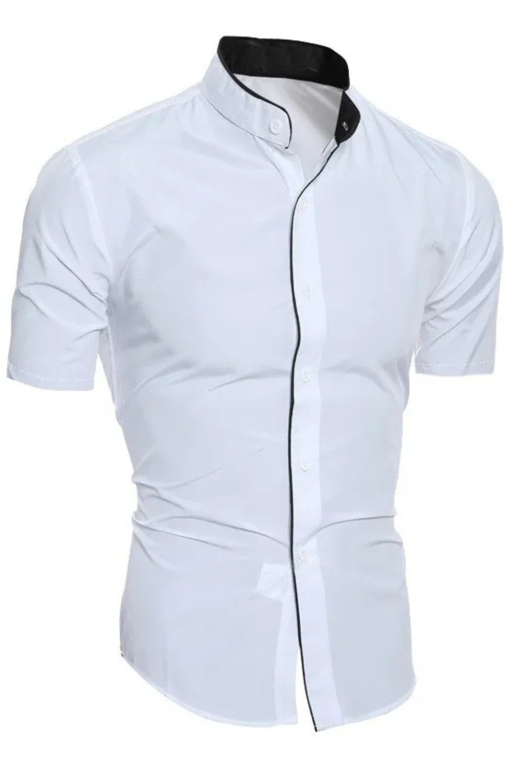 Men's slim fit short sleeve grandad collar shirt