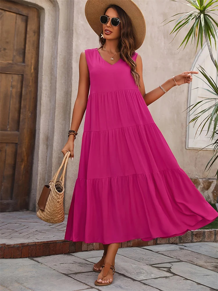 Women's v-neck tiered maxi sundress for summer