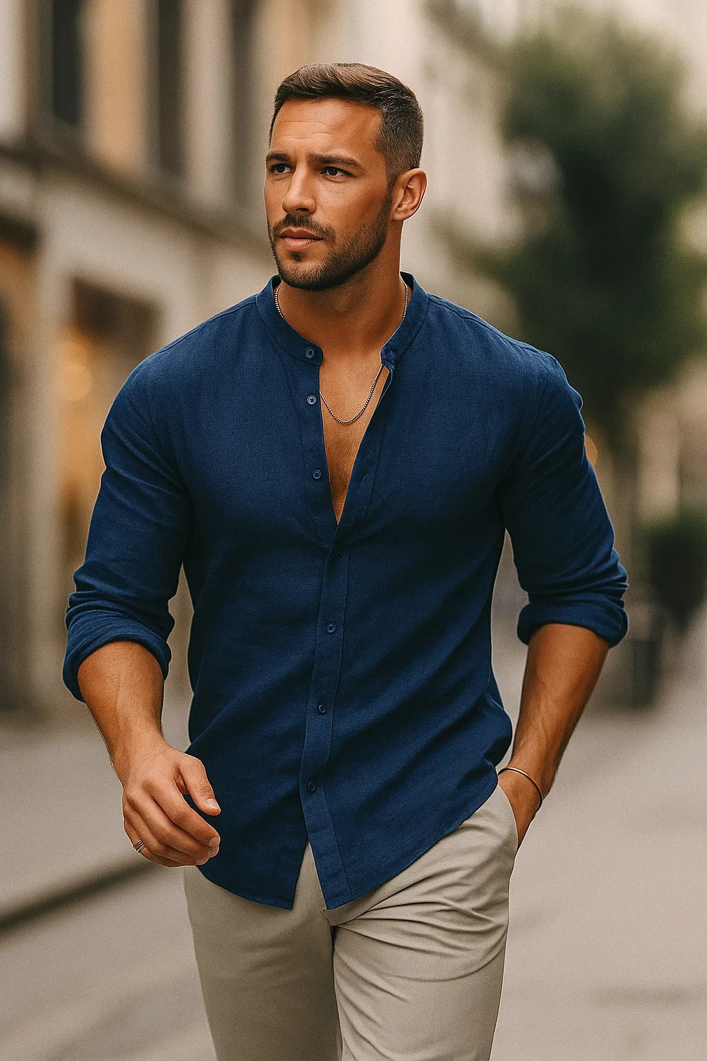 Fresh Men's Shirt 3/4 Sleeve Relaxed Fit Casual 6