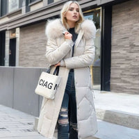 Women's Quilted Parka Coat with Faux Fur Hood Trim