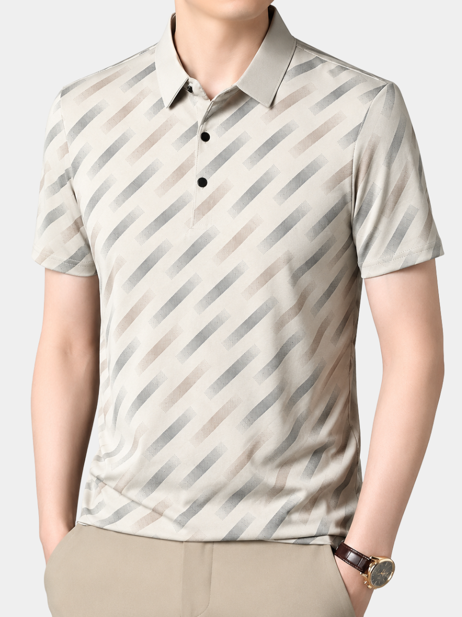 Men's beige geometric print polo shirt