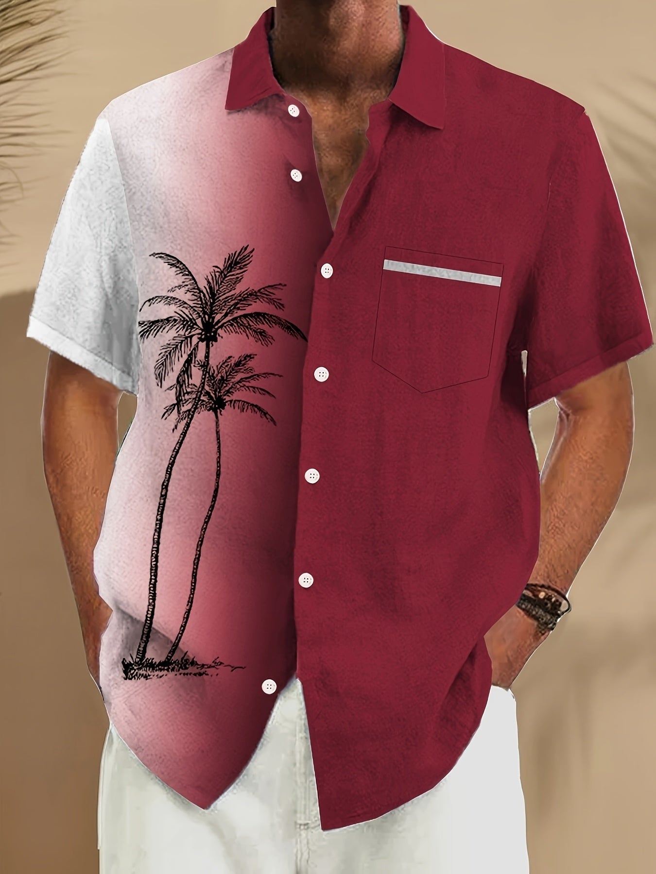 Men's blue tropical print short-sleeve resort shirt
