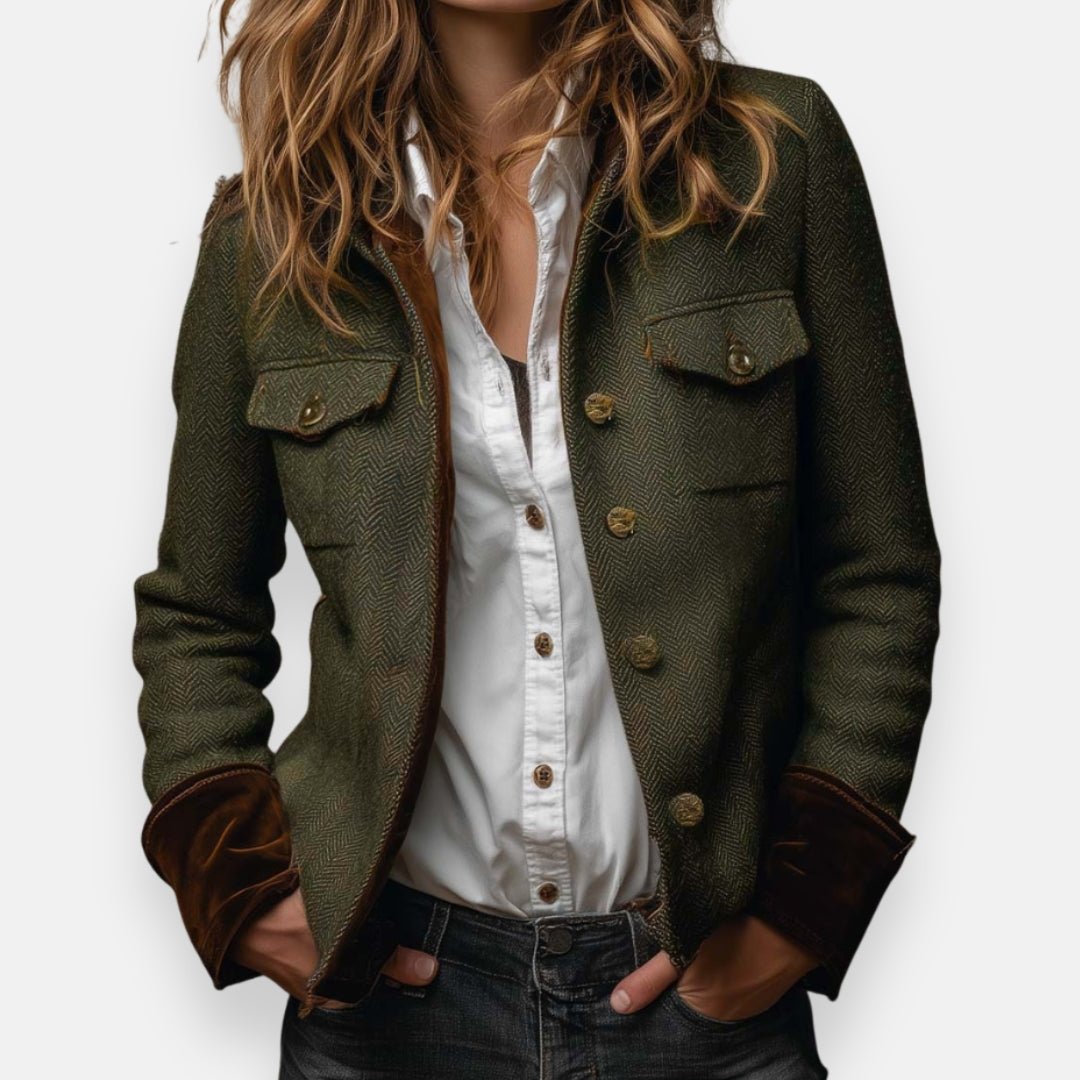 Women's herringbone tailored jacket with button front