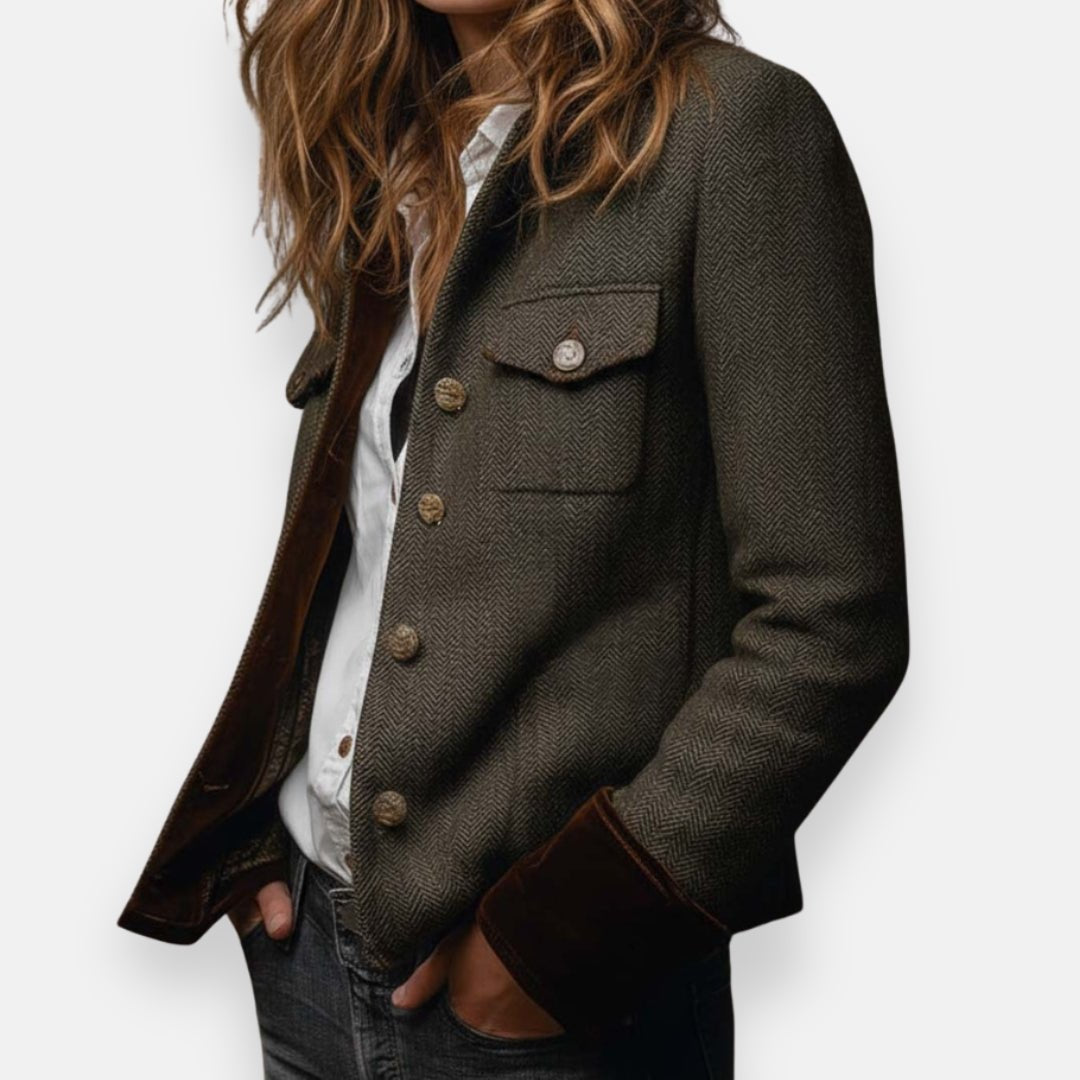 Women's herringbone tailored jacket with button front