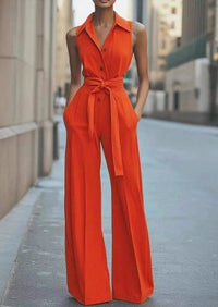 Women's Sleeveless Wide-Leg Jumpsuit with Belt for Wedding Guests