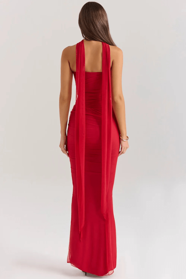 Women's peach strapless corset dress with a structured bodice
