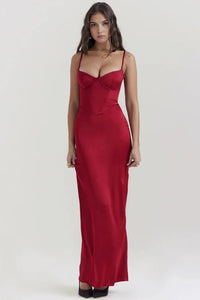 Women's Satin Gown Sweetheart Neck Long Sleeve