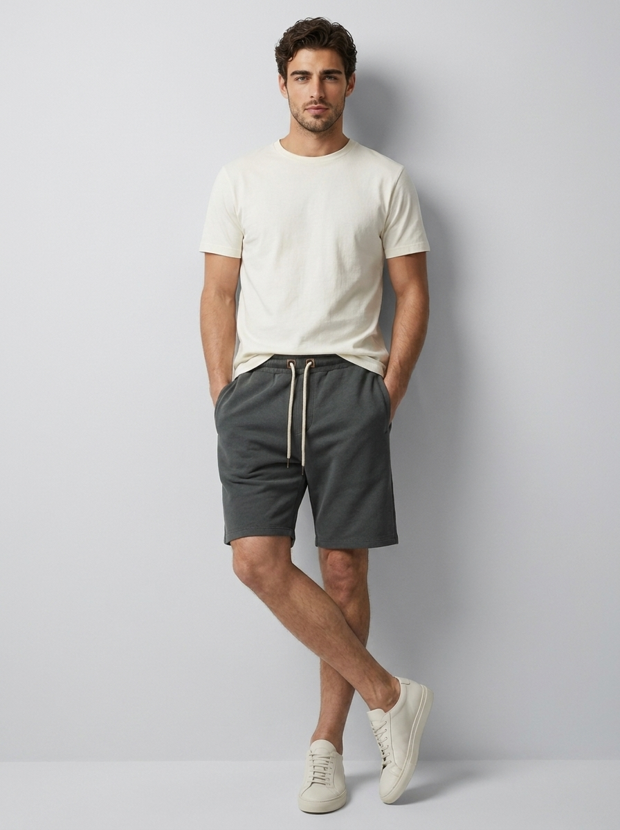 Jersey Sweat Shorts with Drawstring and Pockets