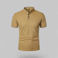 Men's Cotton Polo Shirt with Mandarin Collar and Three Buttons