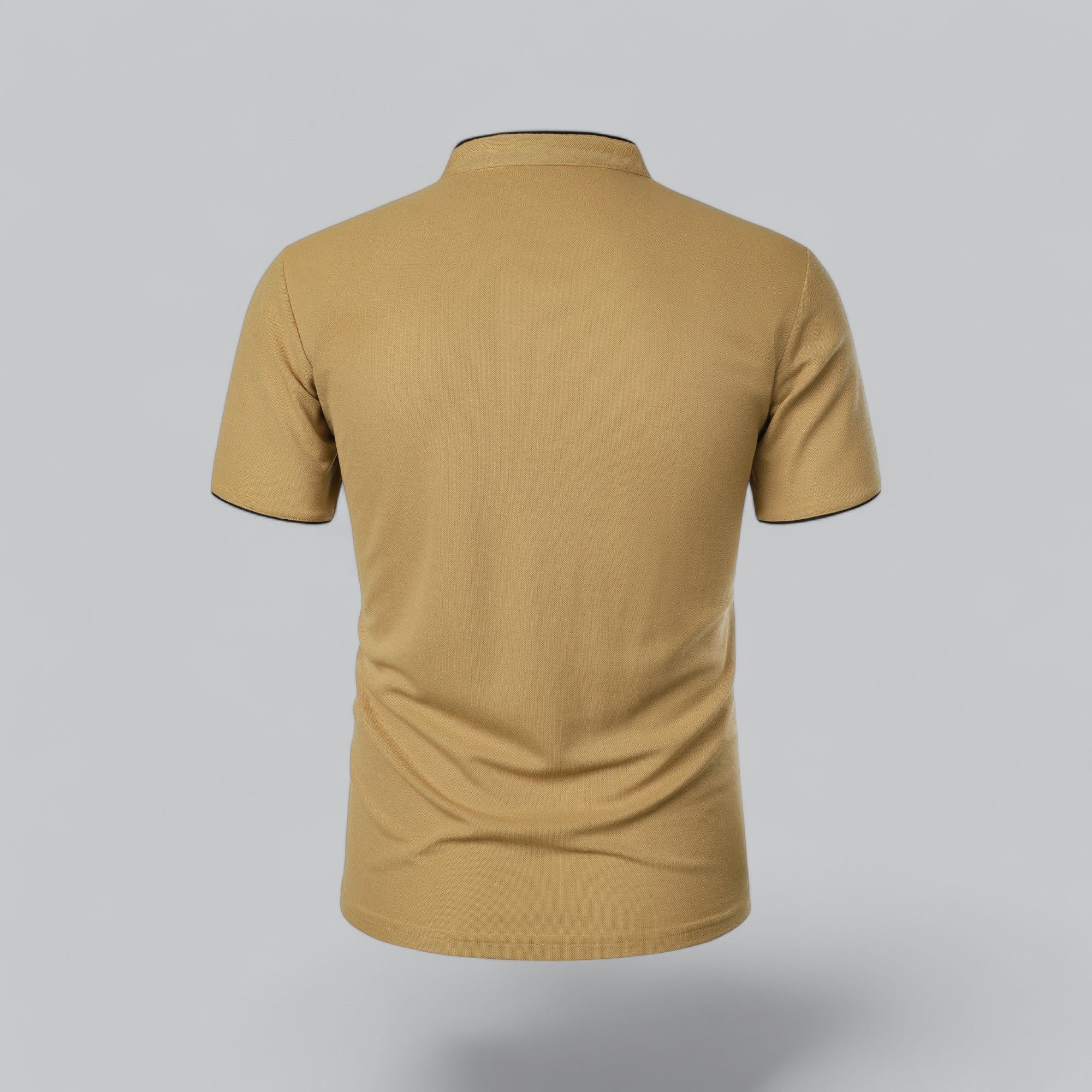Men's khaki cotton polo shirt with mandarin collar