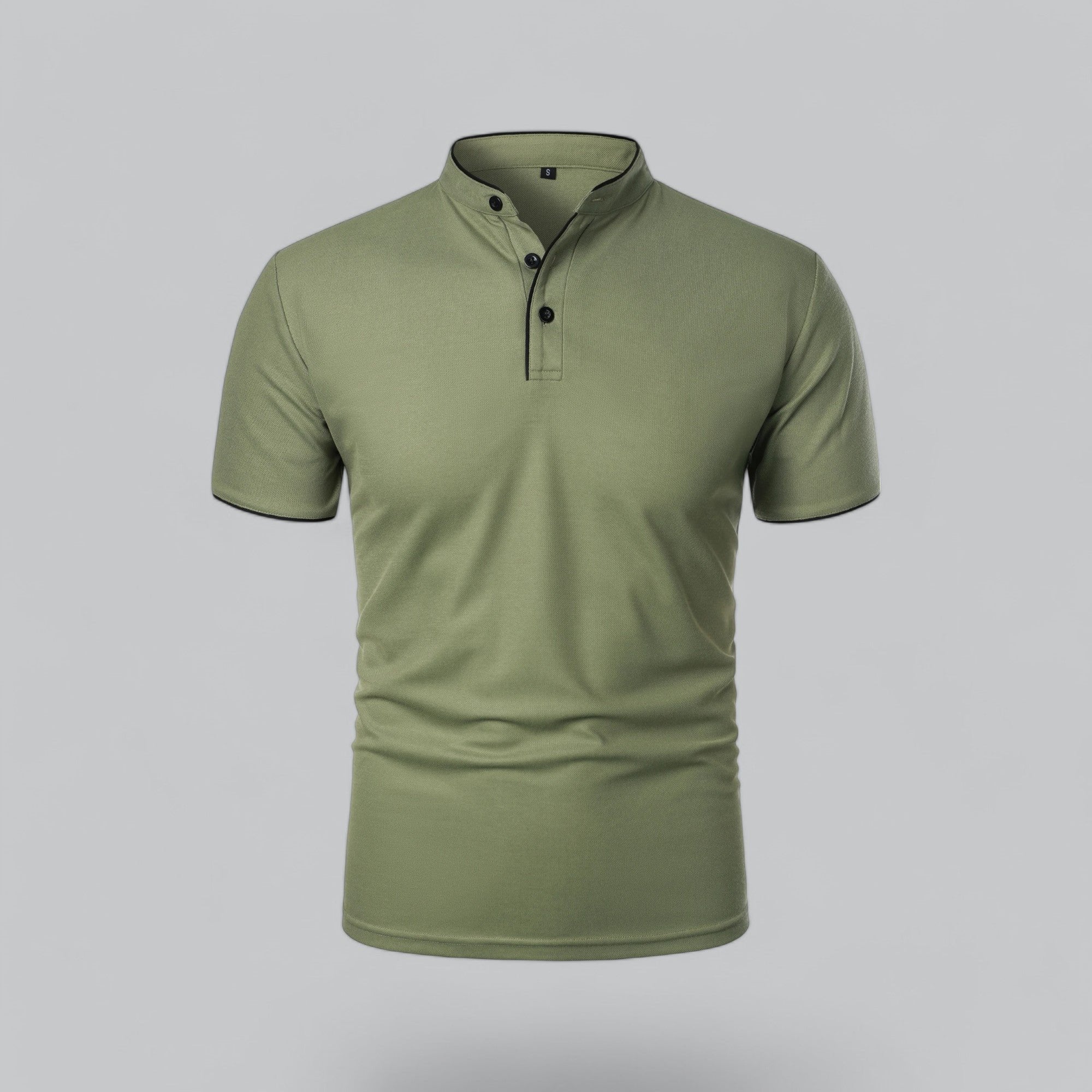 Men's dark grey cotton polo shirt with mandarin collar