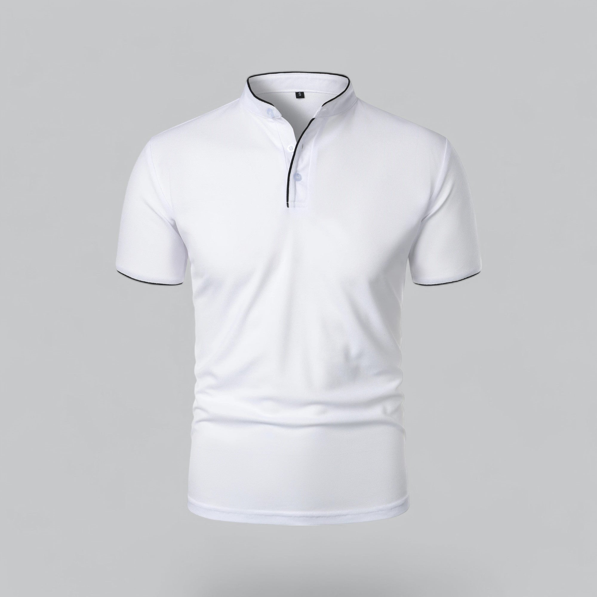 Men's dark grey cotton polo shirt with mandarin collar
