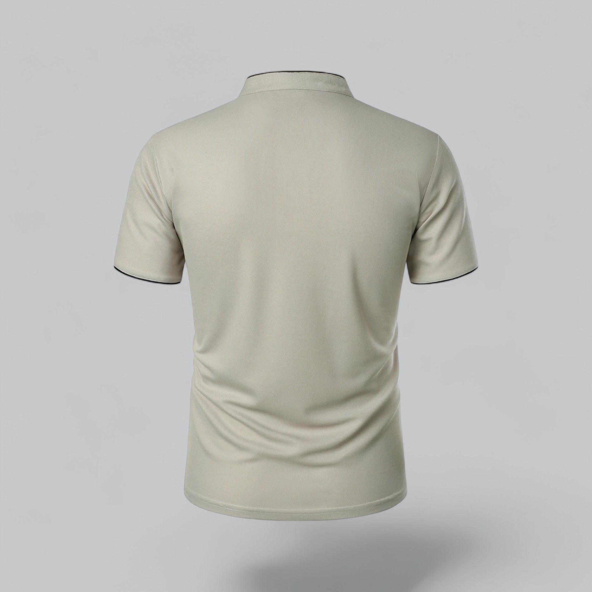 Men's khaki cotton polo shirt with mandarin collar