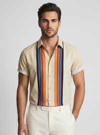 Men's Retro Striped Short-Sleeve Shirt for Summer