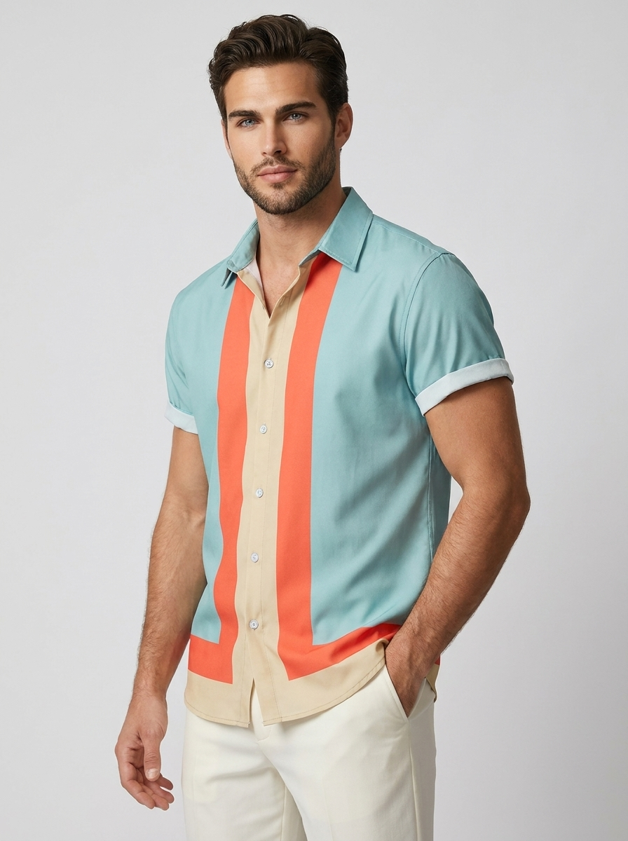 Retro Striped Short-Sleeve Shirt for Summer